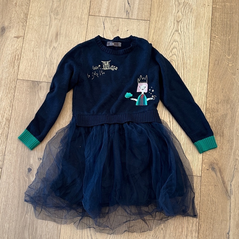 Navy Blue Tulle Dress with Embroidery 8